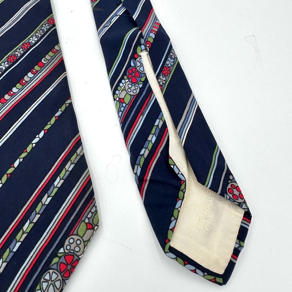 Vintage Pancaldi Blue Geometric Striped Silk Tie - Picture 7 of 10
